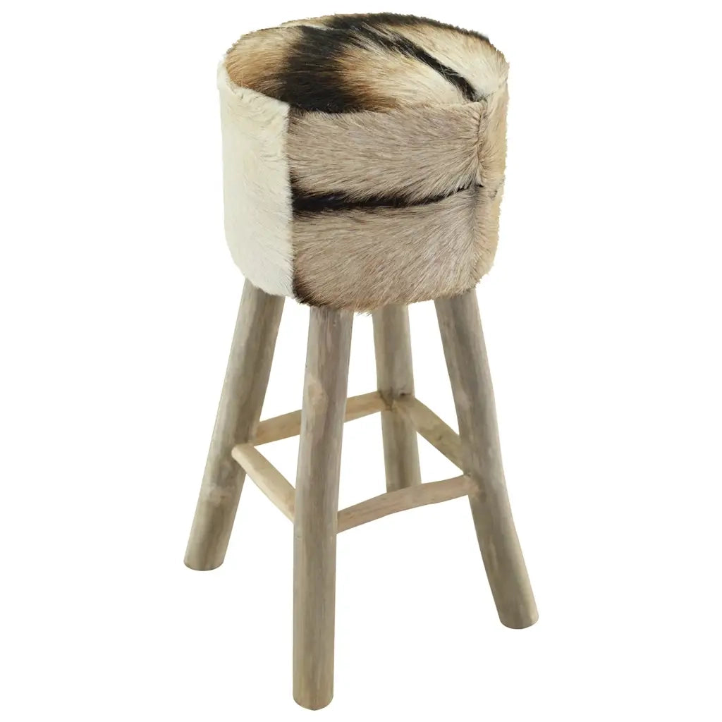 Sgabello da Bar in Vera Pelle e Legno Massello di Teak cod mxl 67991