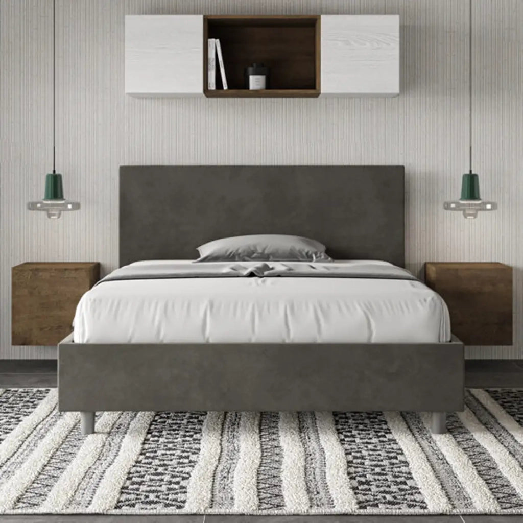 Letto matrimoniale francese contenitore imbottito 140x210 microfibra grigio Adele