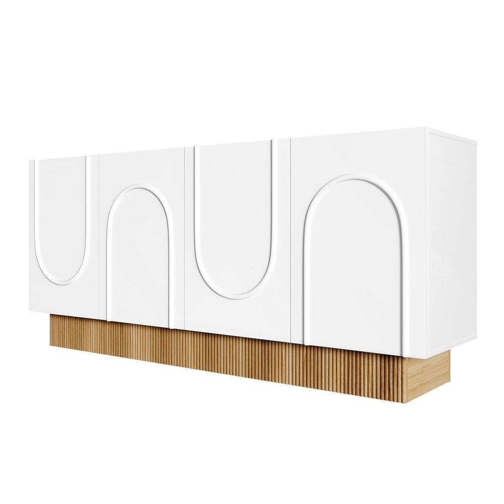 Credenza 4 Ante con Ripiani ¨C MINIMAL ¨C Bianco/Legno, 160x75x38