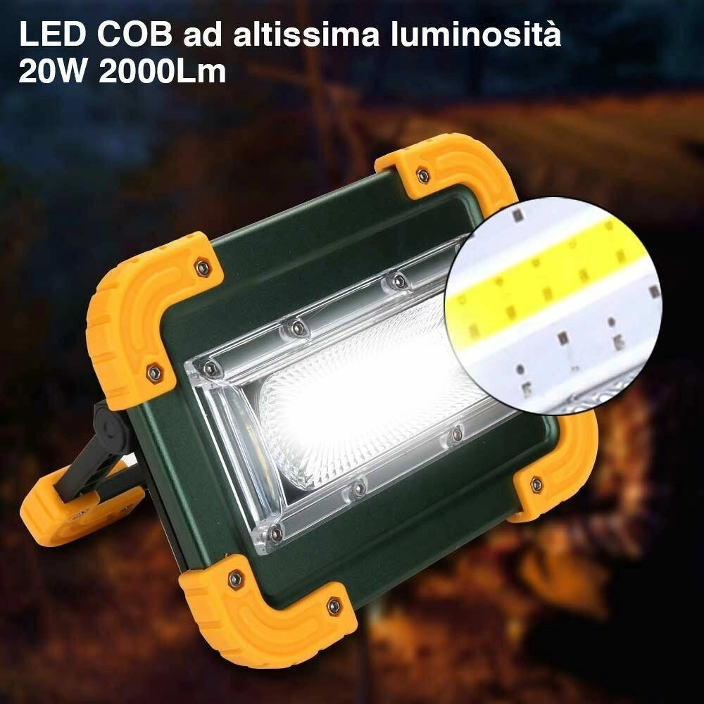 Trade Shop - Lampada Faro Lavoro Portatile Torcia 20w 2000 Lm A Batteria Litio Luce Emergenza -