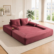 Divano letto in velluto a coste con cuscini memory, tasche laterali e portabicchieri, vino rosso 180 × 98 × 80 cm