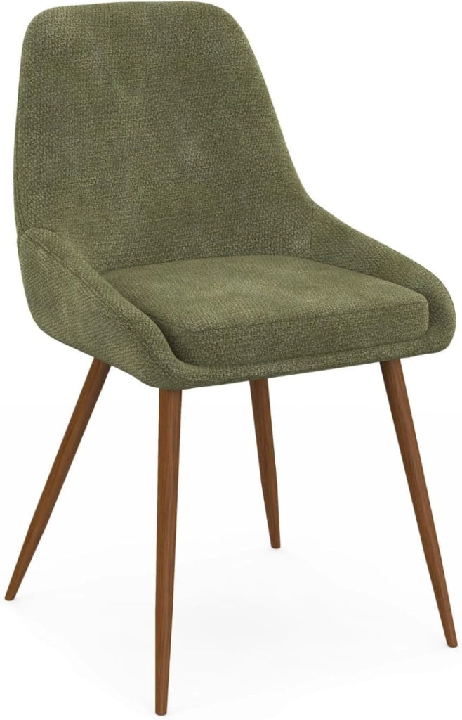 Set di 4 sedie THALYA in ciniglia verde e gambe effetto noce con braccioli