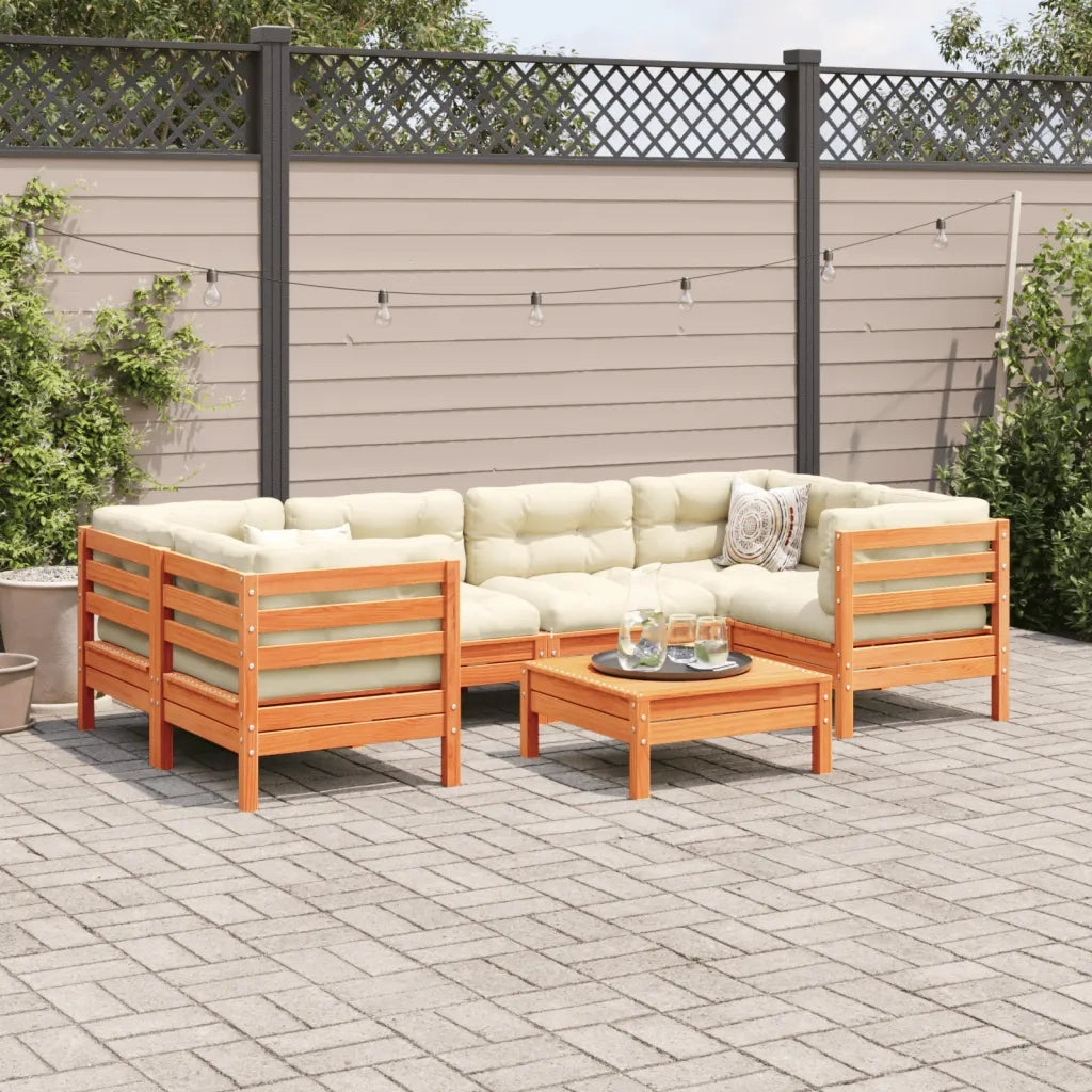 Set Divani Giardino 7 pz con Cuscini Marrone Cera Massello Pino 3299316