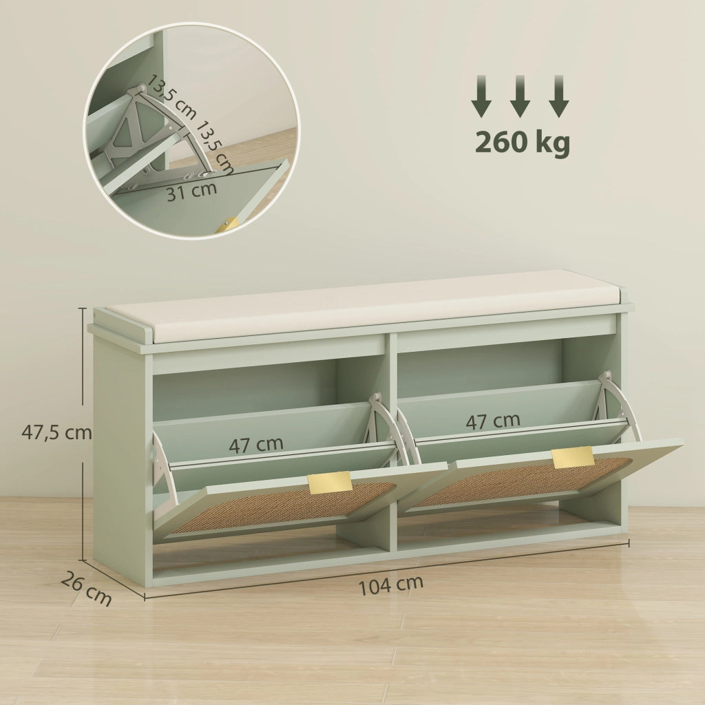 Panca scarpe con cassetti e schienale in rattan ¨C zephmum ¨C 104x26x47,5 cm verde