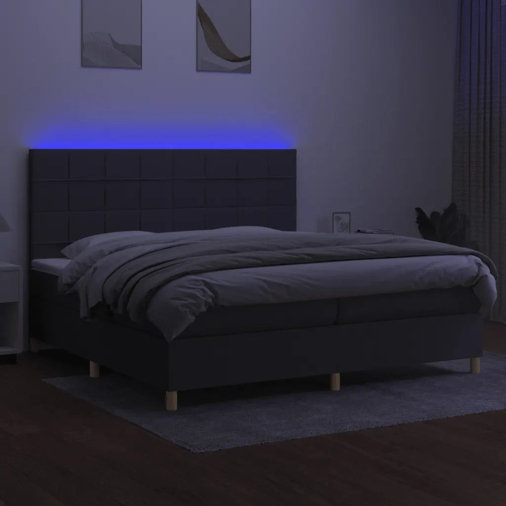 Letto a Molle Materasso e LED Grigio Scuro 200x200cm in Tessuto cod mxl 59073