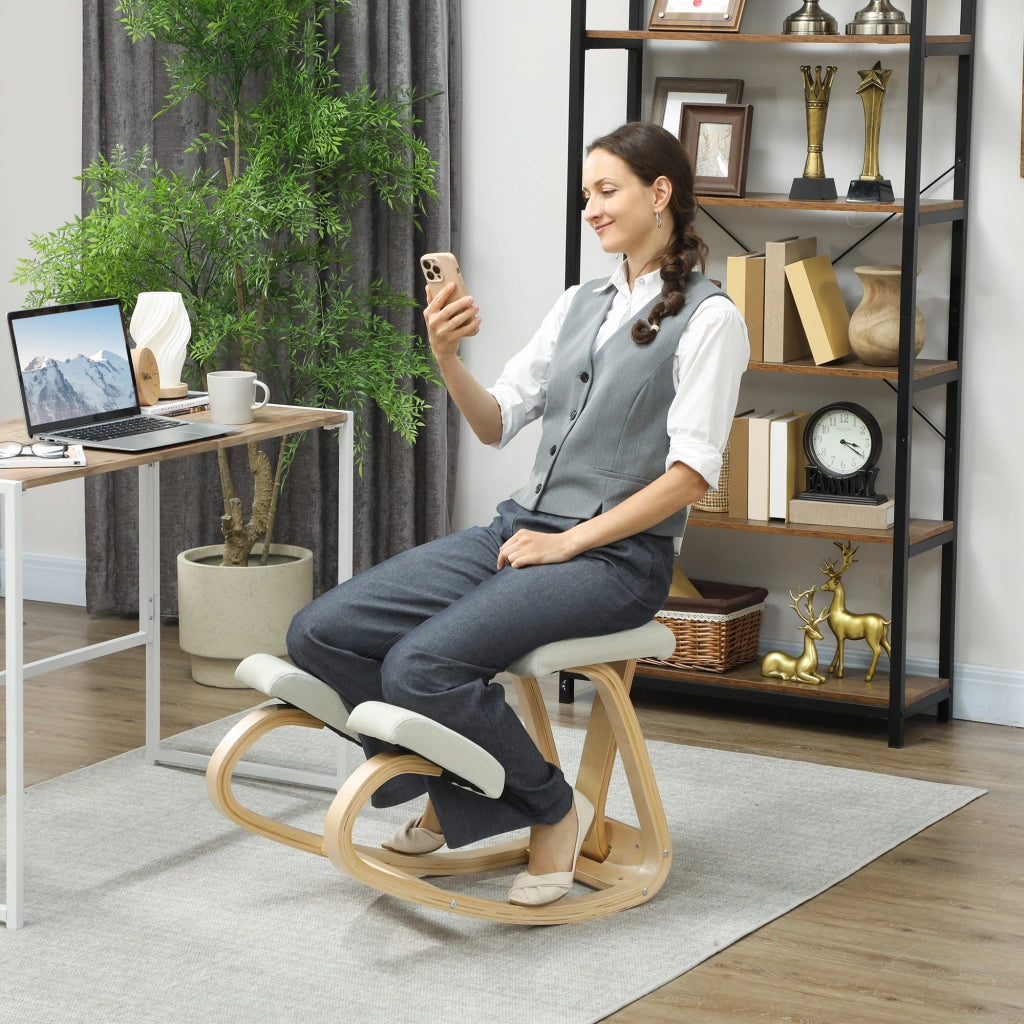 Sedia ergonomica da ginocchio in legno con schienale ¨C zephmum ¨C crema