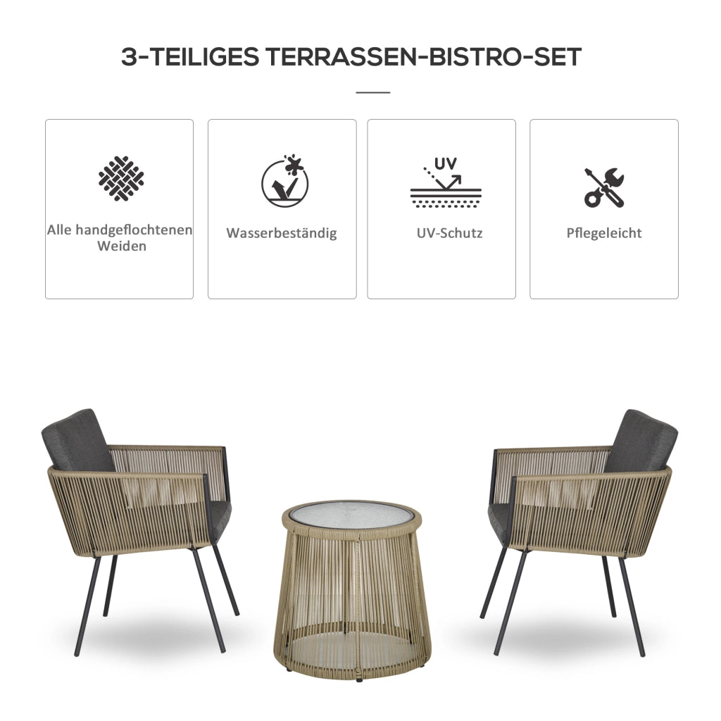 Set salotto 3 pezzi con tavolino ¨C Xylo ¨C 2 sedie rattan grigio, piano vetro