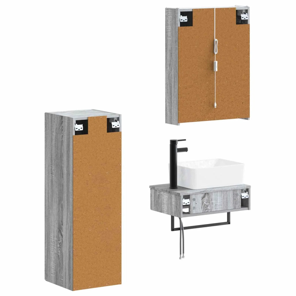 Set di mobili per il bagno 4 pcs Sonoma grigio 3407404