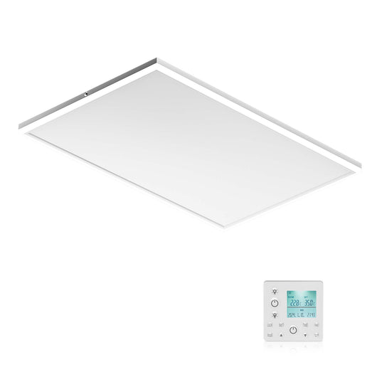 Riscaldamento a soffitto 660 W, pannello per riscaldamento a infrarossi con luce LED e termostato, 108 x 63 x 3,5 cm