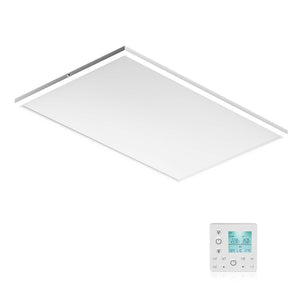 Riscaldamento a soffitto 660 W, pannello per riscaldamento a infrarossi con luce LED e termostato, 108 x 63 x 3,5 cm