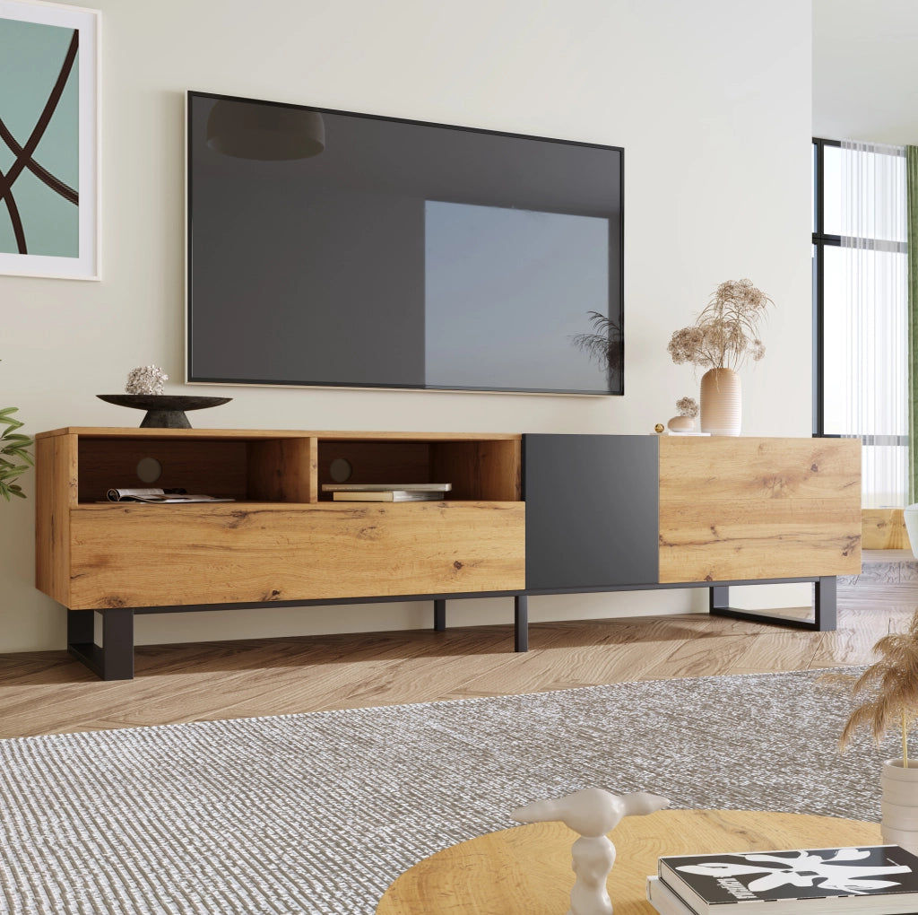 Mobile TV moderno con effetto legno e ampio spazio contenitivo