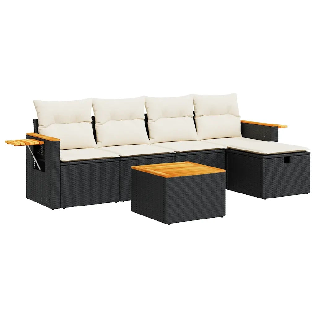 vidaXL Set Divano da Giardino 6 pz con Cuscini Nero in Polyrattan