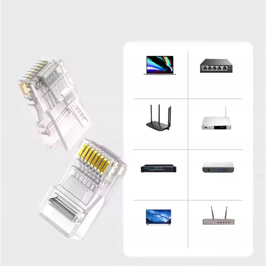 Connettori RJ45 Cat.6 – 100 Pezzi | 8P8C UTP | Compatibile con Router, Switch, Patch Panel