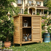 Armadio Da Giardino In Legno Giallo 87 X 46,5 X 96,5 Cm Con Ripiano E Doppia Porta Per Esterni E Interni