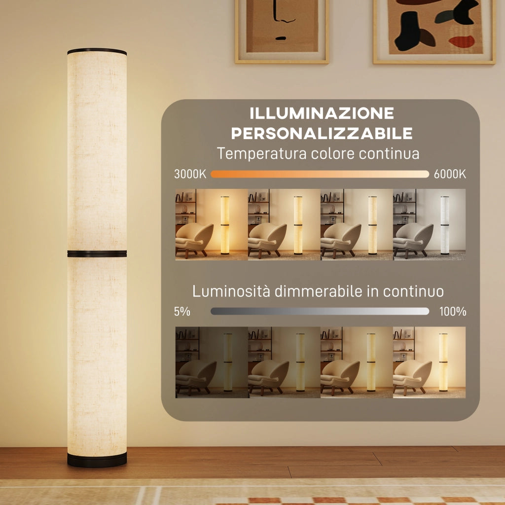 Lampada da Terra con Telecomando e Regolazione Temperatura ¨C zephmum ¨C 3000-6000K, Tessuto, ?20x135 cm, Beige