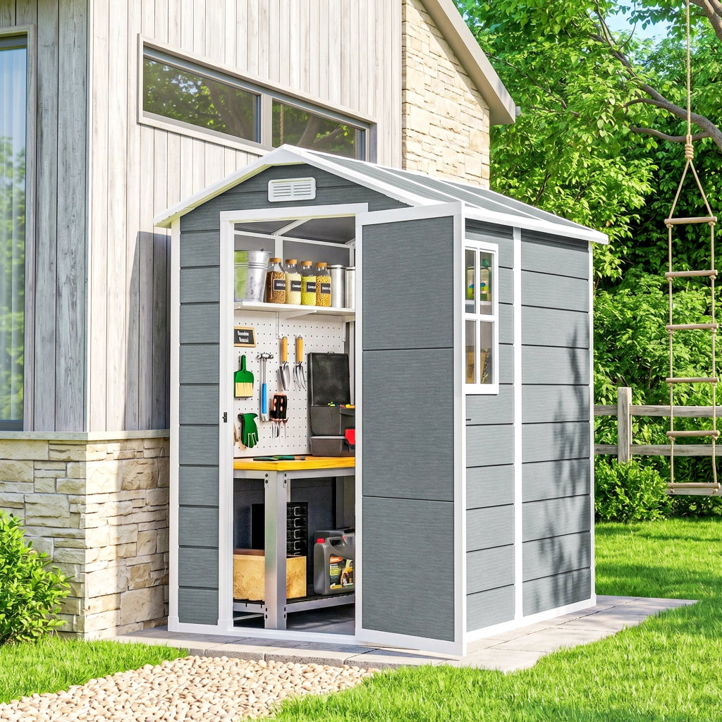Casetta da Giardino in Resina ¨C zephmum ¨C Grigio 130x180 cm