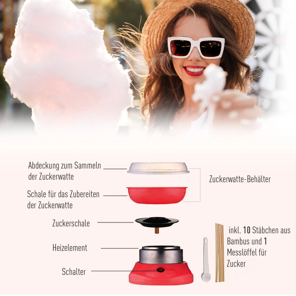 Macchina Zucchero Filato per Casa ¨C zephmum ¨C Rosso 18 cm 550W