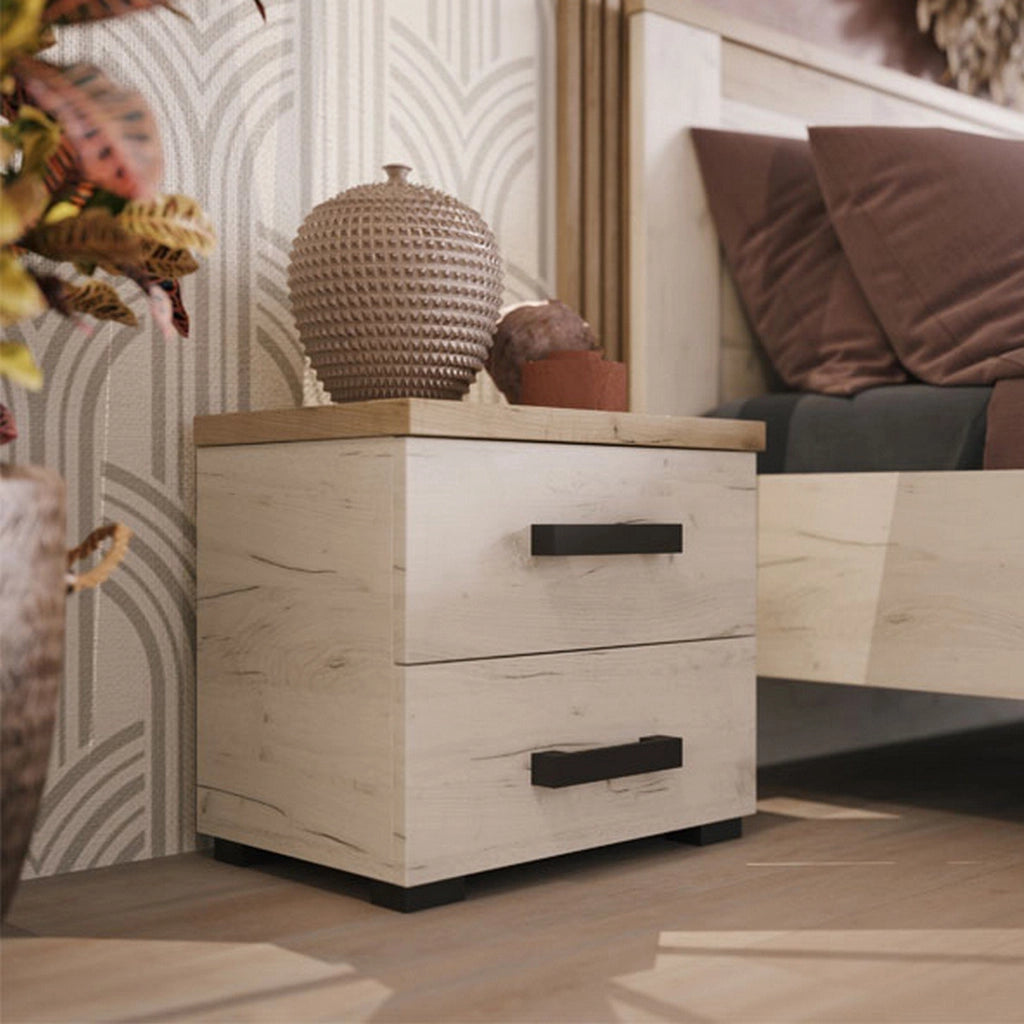 Roncello, Comodino 2 Cassetti, 44.5x33.5x43h cm Bianco Larice
