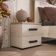 Roncello, Comodino 2 Cassetti, 44.5x33.5x43h cm Bianco Larice
