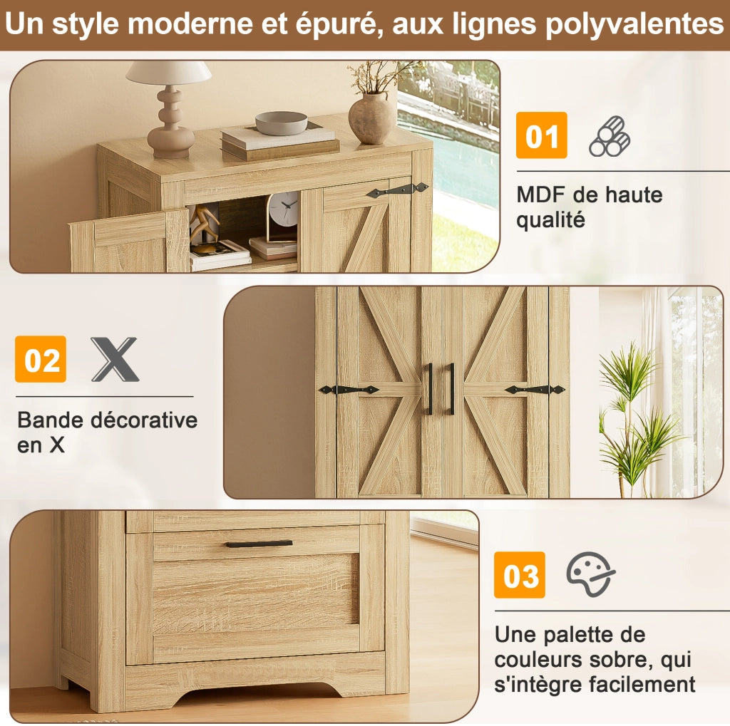 Mobile alto rustico con 2 cassetti e ripiani regolabili 60x30x128 cm