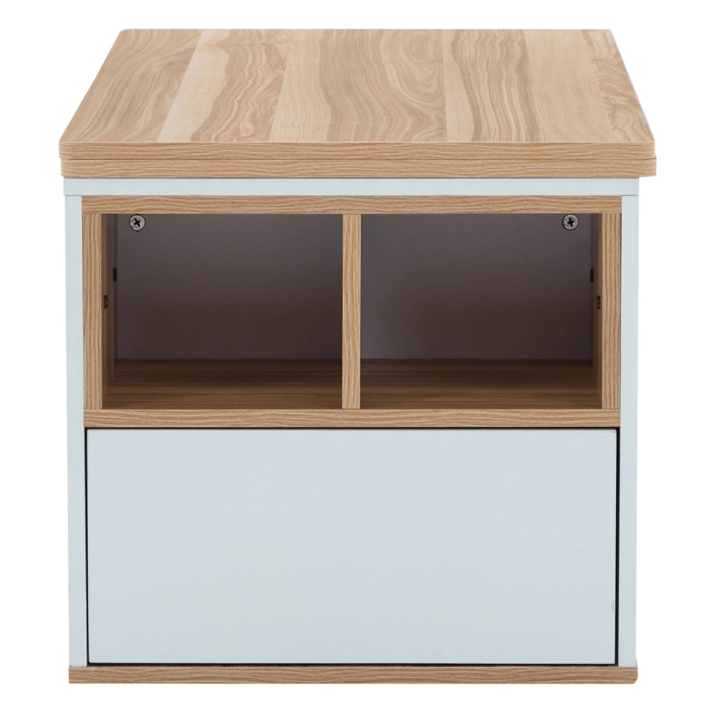 Tavolino da caffè elevabile 100 cm bianco e legno con 2 cassetti