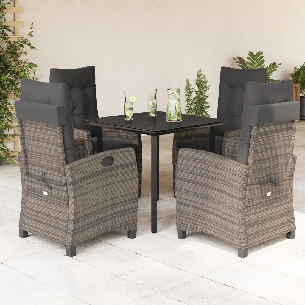 Set da Pranzo da Giardino 5 pz con Cuscini in Polyrattan Grigio 3212794