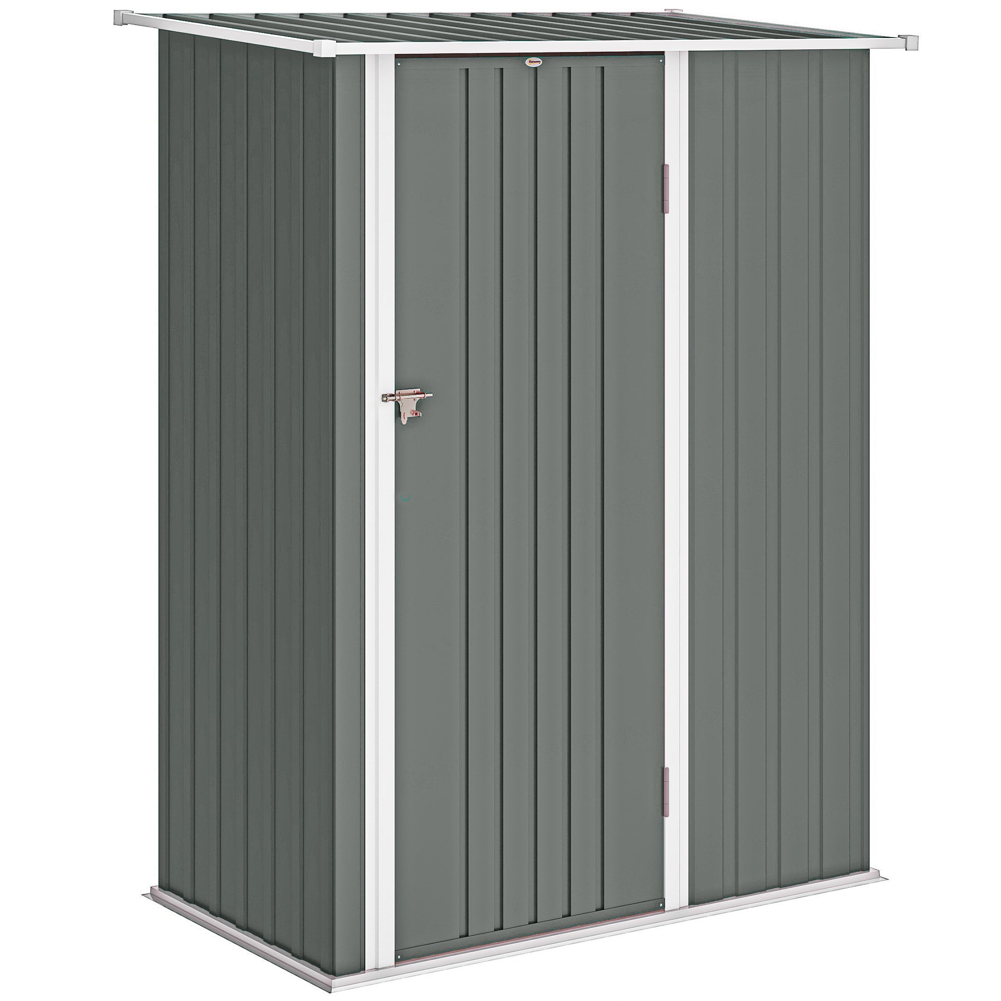 Capanno Porta Attrezzi 142x86x189 cm con Tetto Inclinato e Porta Bloccabile in Metallo Grigio Chiaro