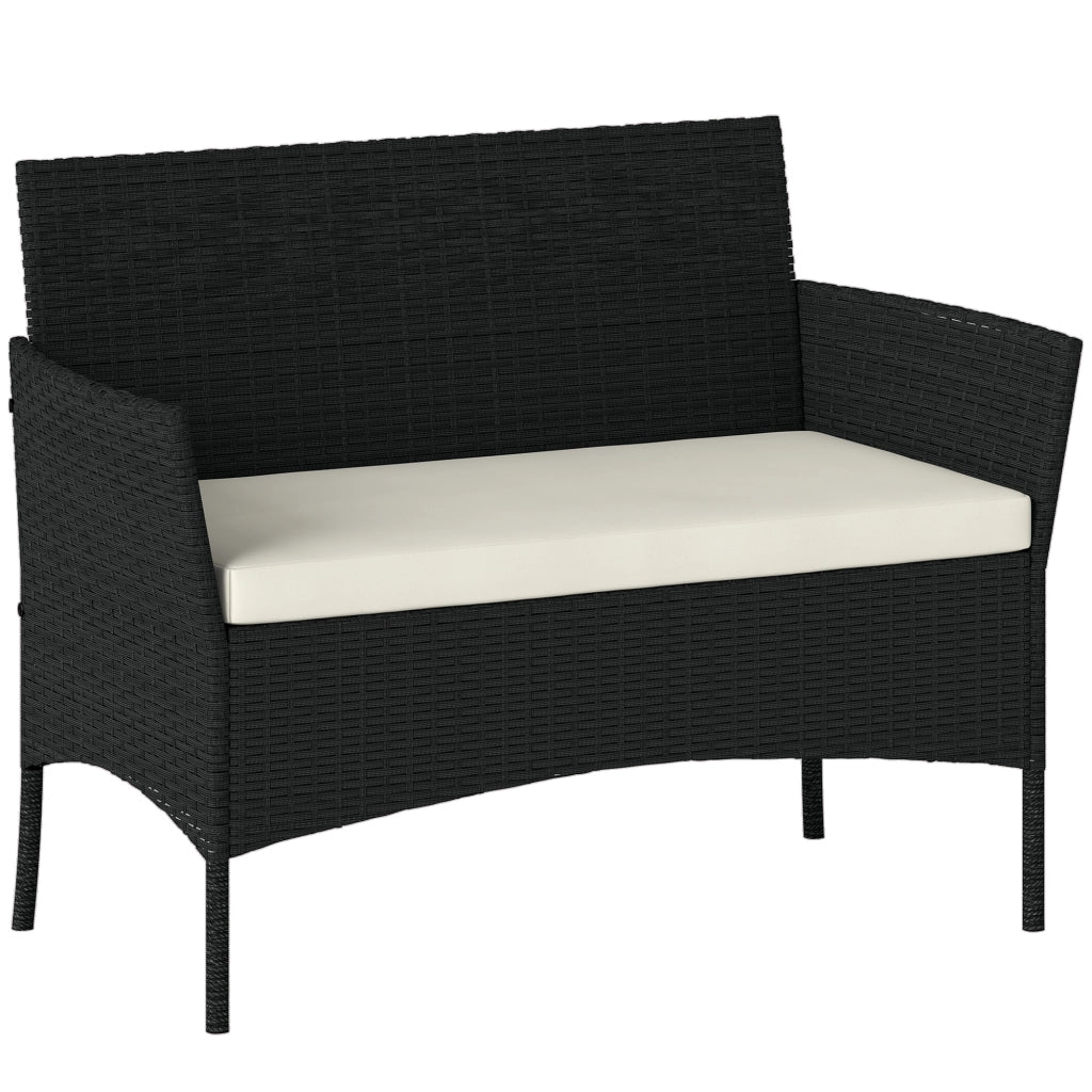 Divano da Giardino a 2 Posti con Cuscino e Braccioli in Rattan PE e Acciaio, 107x55x80cm, Nero