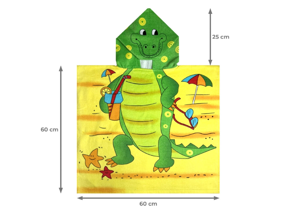Poncho Mare Per Bambini Per Spiaggia In Morbida Spugna Disegno Coccodrillo