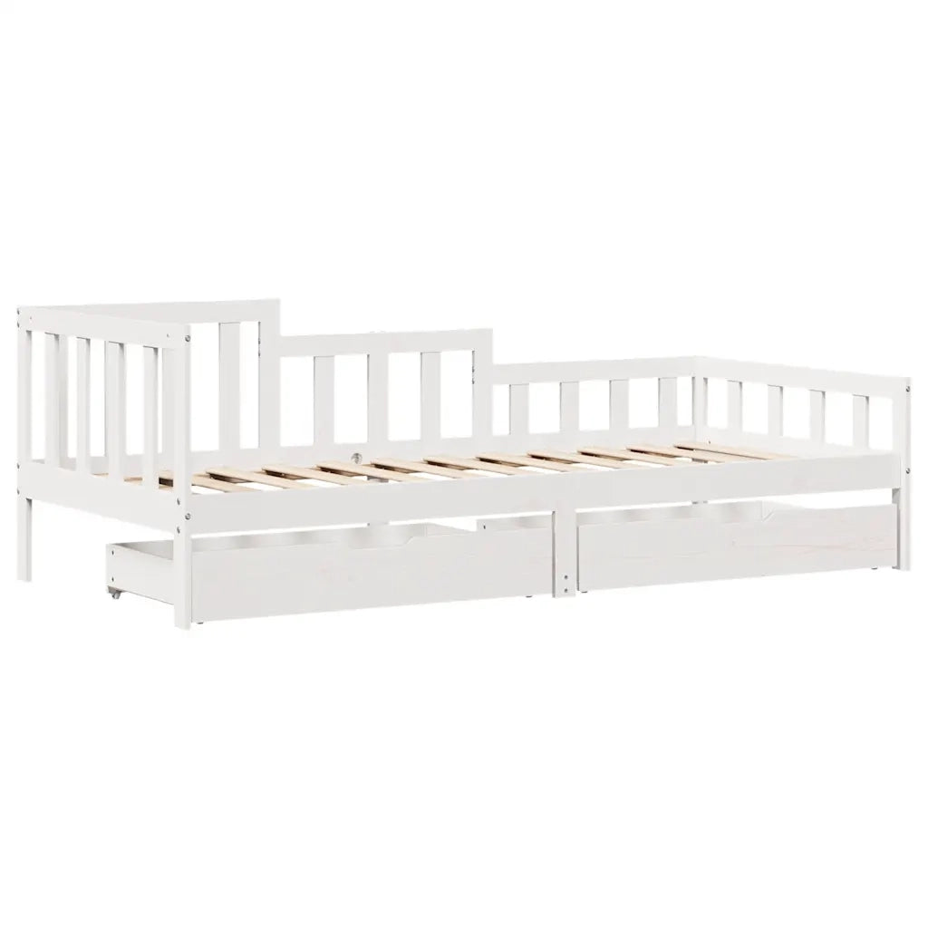 Dormeuse con Cassetti Bianca 80x200 cm Legno Massello di Pino