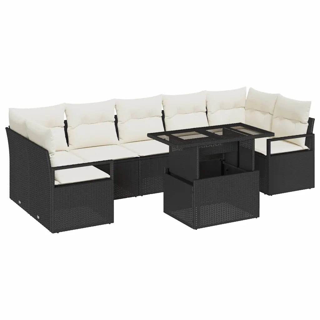 Set Divano da Giardino 8 pcs Nero e crema polyrattan