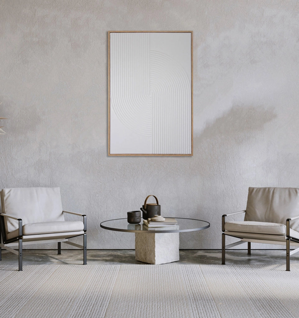 Quadro Hispanohogar in poliestere 3D con texture dipinto a mano bianco 92x62x4