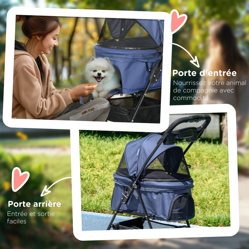 Carrello pieghevole per animali ¨C zephmum ¨C Blu, Tessuto Oxford 300D impermeabile, 4 ruote
