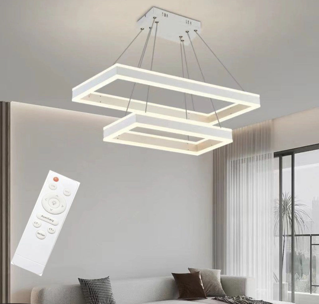 Lampadario plafoniera a sospensione led illuminazione interni cambia 3 luci 64w con telecomando dimmerabile
