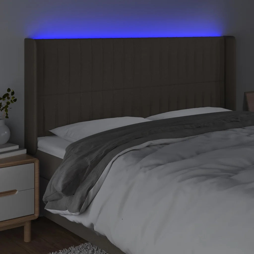Testiera a LED Tortora 203x16x118/128 cm in Tessuto 3124312