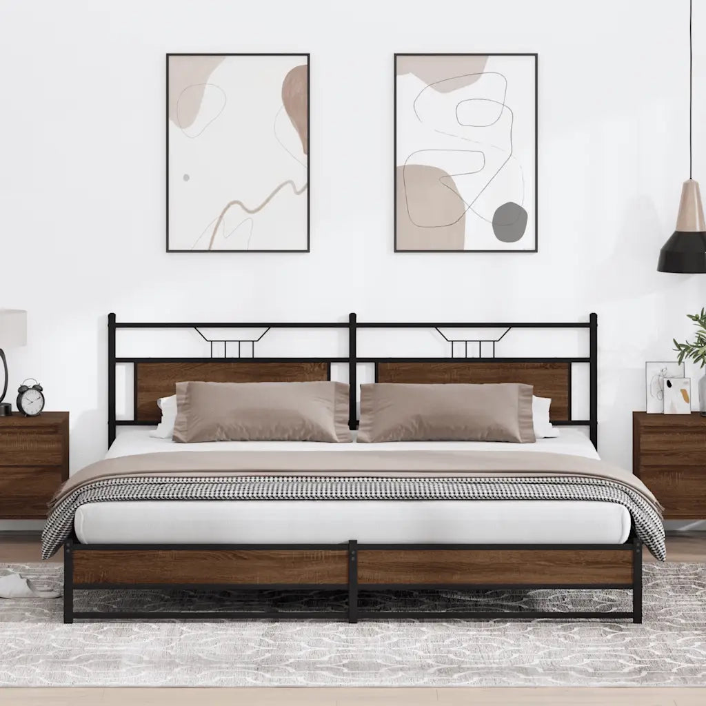 Letto matrimoniale | Letto per adulti | Giroletto senza Materaso in Metallo Rovere Marrone 200x200 cm