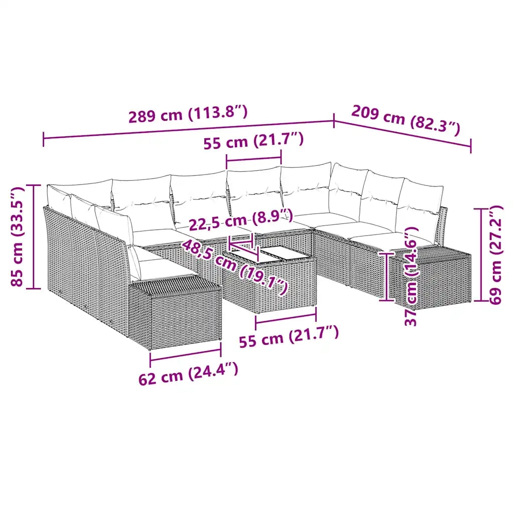 Set Divano da Giardino con cuscino 10 pcs Nero polyrattan 3347233