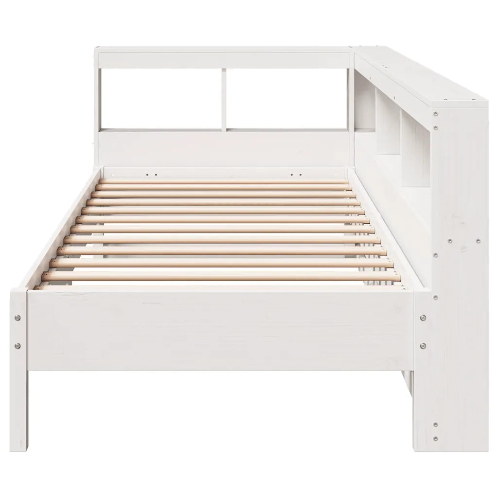 Letto Libreria senza Materasso-Struttura Letto con contenitore Bianco 90x190 cm Massello Pino 351206