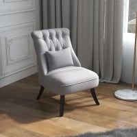 Poltrona per Salotto Imbottita con Cuscino e Piedini Antiscivolo, Poltrona D'Arredo in Tessuto Effetto Lino e Legno, 52.5x69x77 cm, Grigio