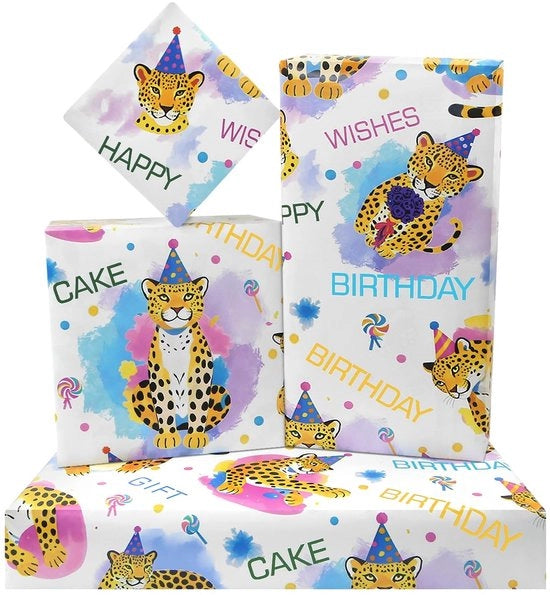 Cadeaupapier per Festa di Compleanno - 6 Fogli - Pelle di Leone - Carta Sostenibile - Confezione per Bambini - Adatto per Progetti di Attività Creativa - Carta da Confezionamento