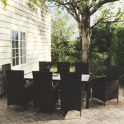Set da Pranzo da Giardino 9 pz con Cuscini in Polyrattan Nero 3094870