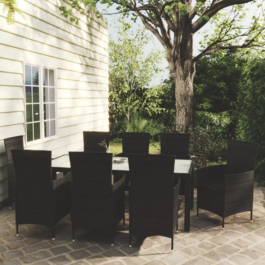 Set da Pranzo da Giardino 9 pz con Cuscini in Polyrattan Nero 3094870