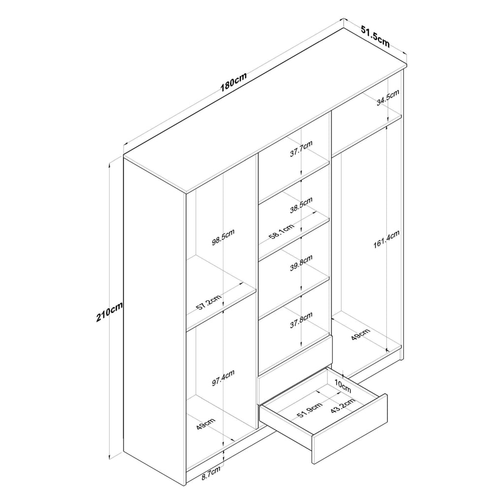 Armadio Camera da Letto Tadasuni, Guardaroba Grande 5 Ripiani, 180x210h cm Bianco