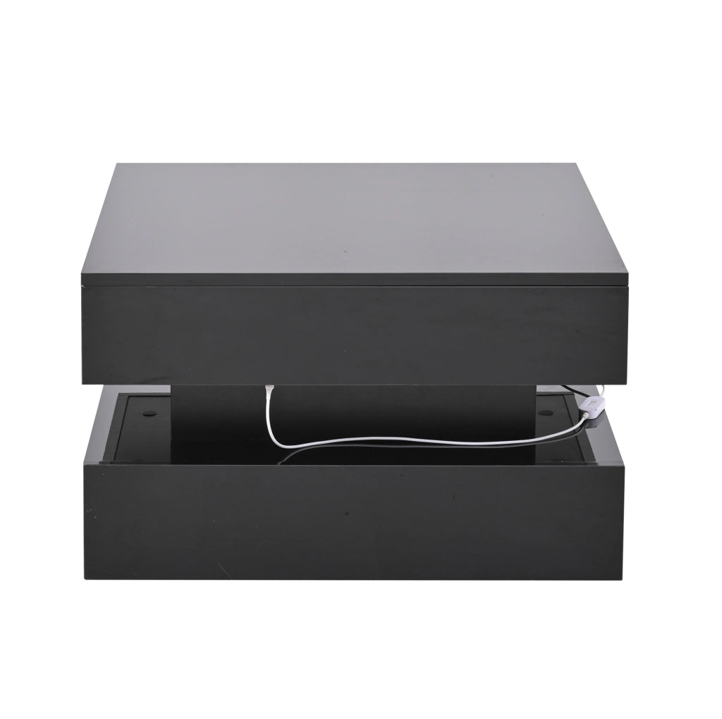 Tavolino da caff猫 65x65x38.5 cm; piano sollevabile con 2 cassetti; pannello truciolare nero