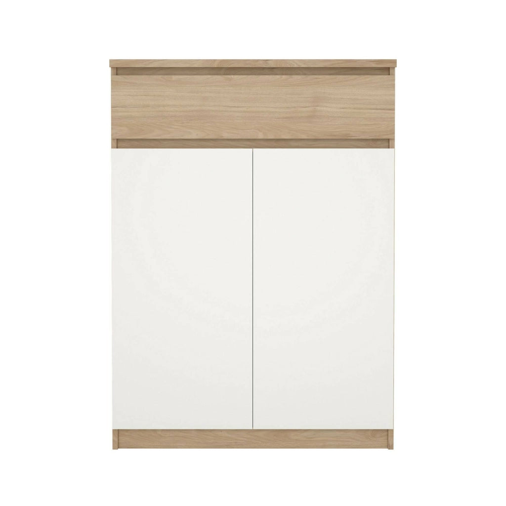 Scarpiera Angilops, Mobile portascarpe, Armadio da ingresso multiuso, Mobiletto per calzature, 80x40 h111 cm, Rovere e Bianco