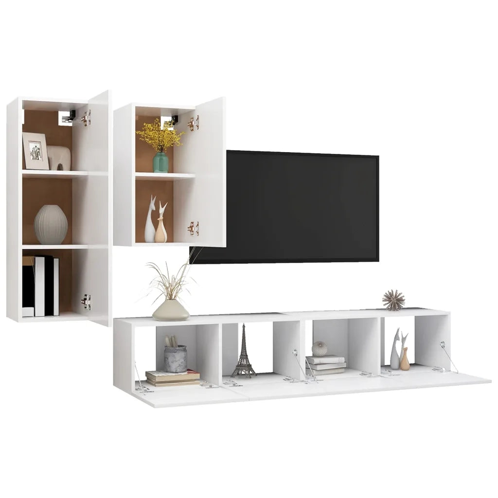 Set di Mobili Porta TV 4 pz Bianco in Legno Multistrato 3078732
