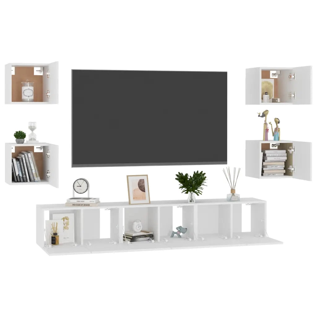 Set di Mobili Porta TV 7 pz Bianco in Legno Multistrato 3078661