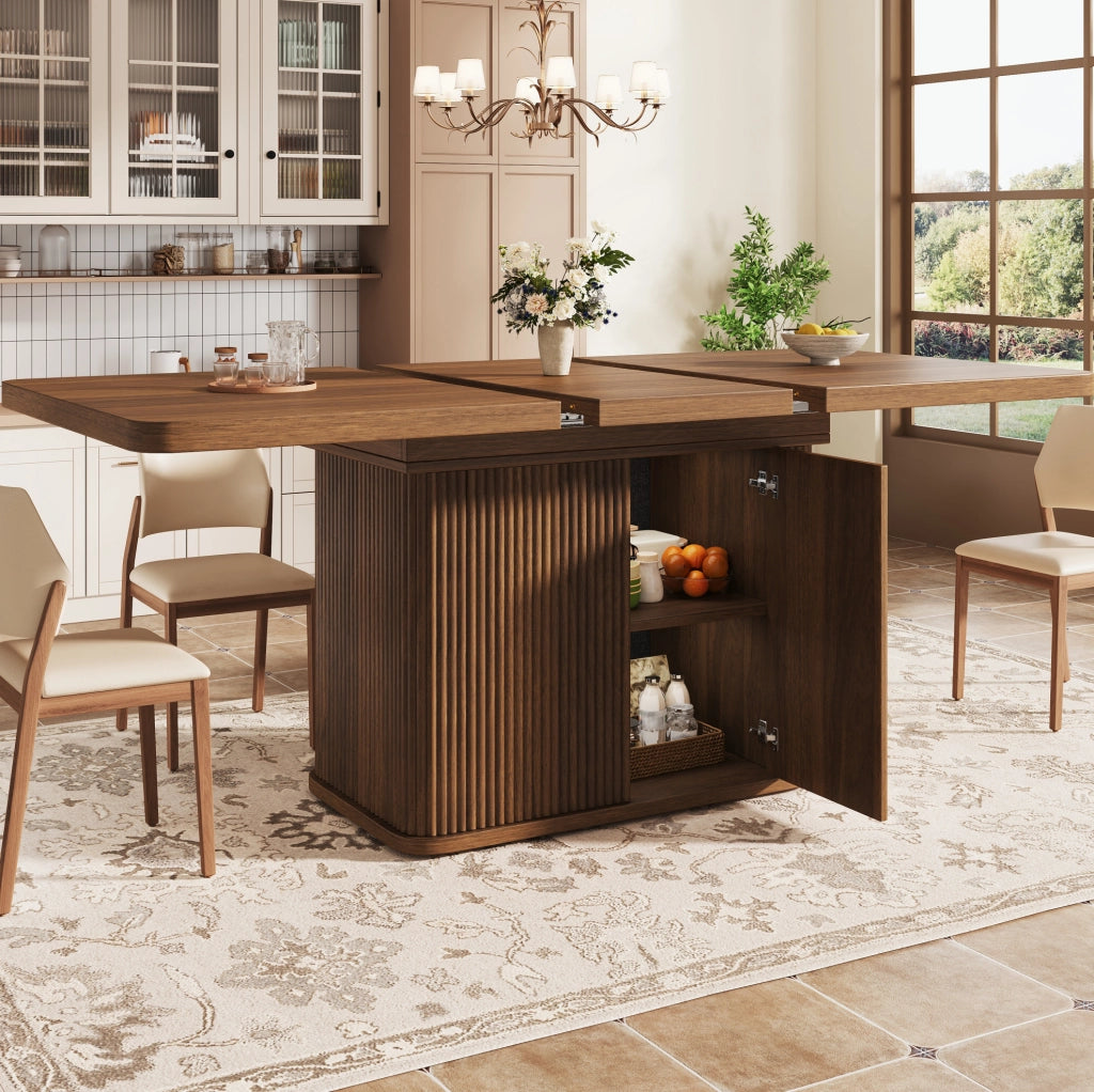 Tavolo da pranzo estensibile 140-180 x 80 cm con vano contenitore; MDF e metallo; marrone