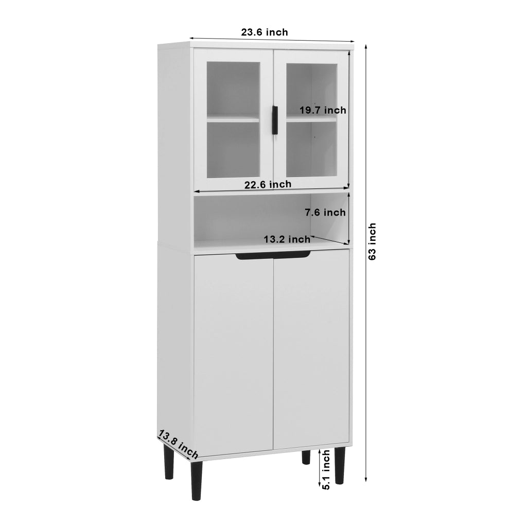 Libreria con 4 Ante; 2 Vani e Ripiano Regolabile; per Soggiorno Ufficio Bagno; in MDF; Bianco