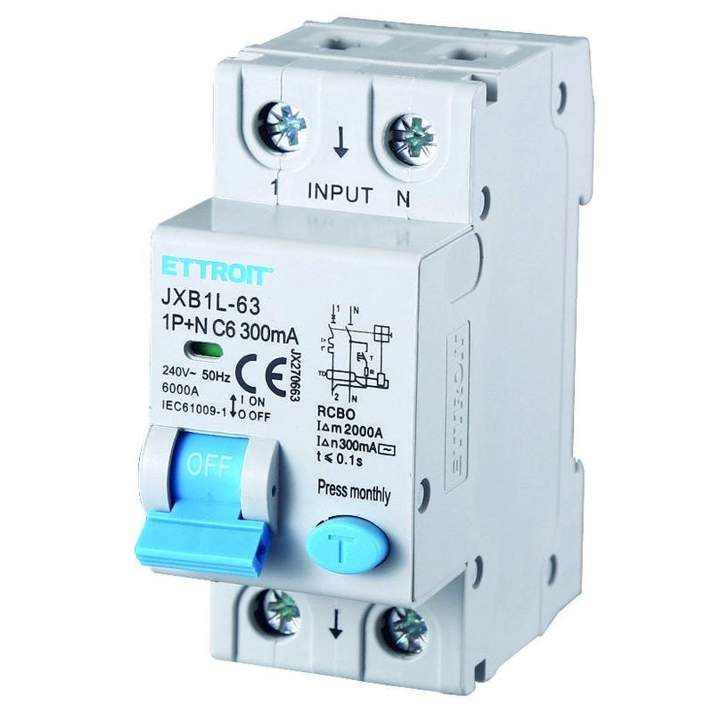 Interruttore Magnetotermico Differenziale 1P+N 6A 6KA 300mA 220V Occupa 2 Moduli DIN